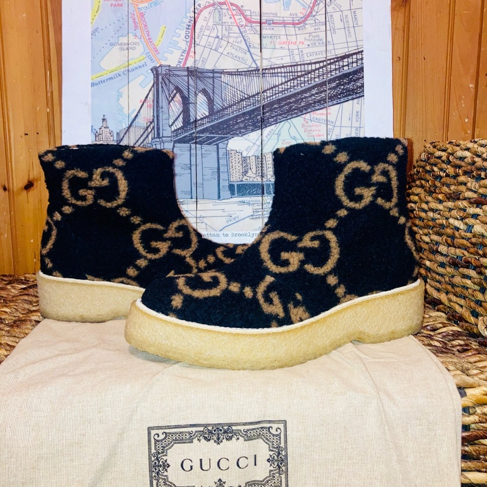 NWT Gucci Hooper GG Wool & leather Booties - Picture 4 of 13